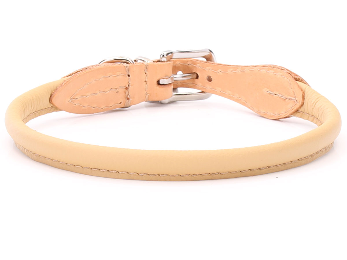 Beige Rolled Leather Dog Collar for longhaired dogs