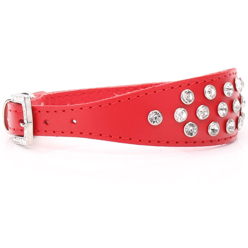 Red Luxury Crystal Small Leather Poodle Collar