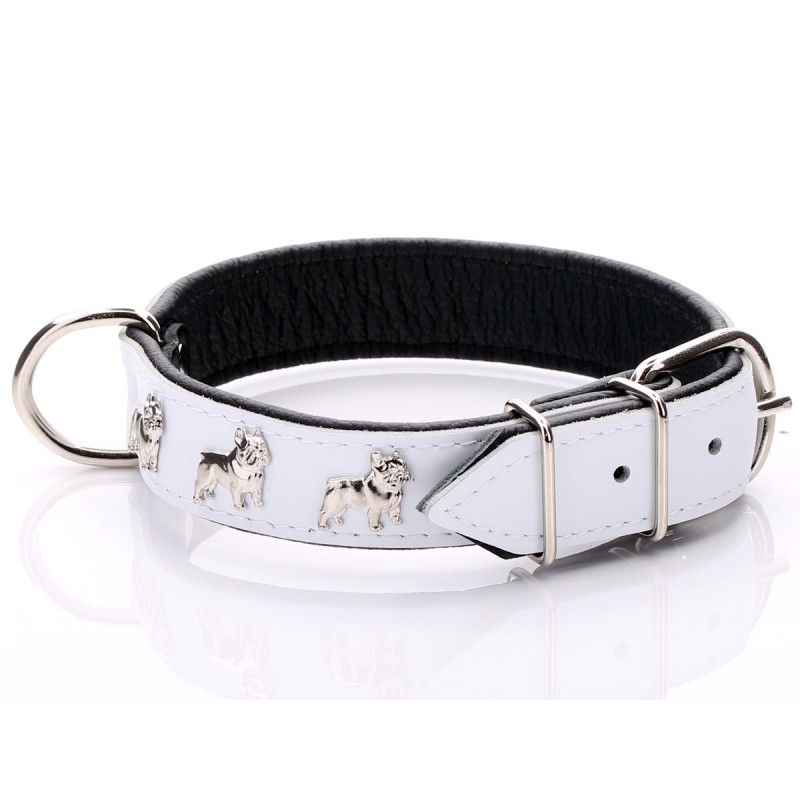Soft White Leather French Bulldog Collar