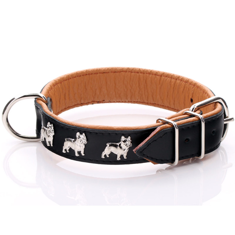 Black & Tan French Bulldog Collar with soft leather padded lining