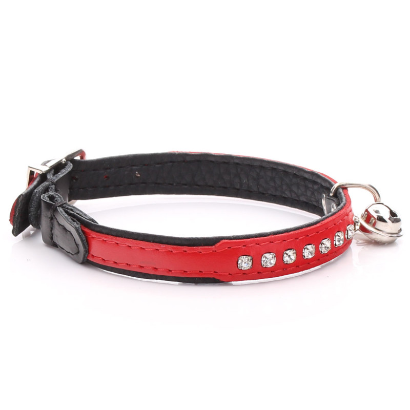Crystalised Red Leather Cat Collar with Diamante Crystals