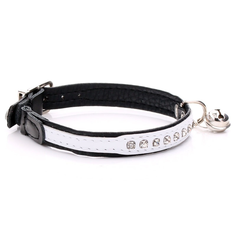 Crystalised White Leather Cat Collar with Diamantes