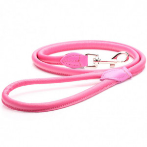 Pink Rolled Leather Dog Lead