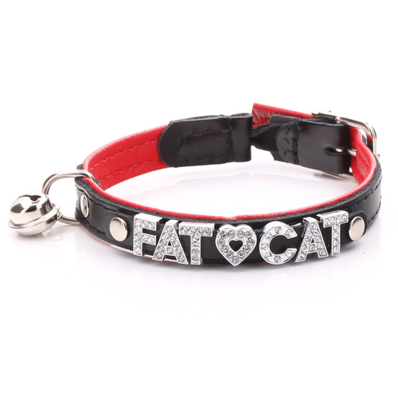 Personalised Black Leather Cat Collar
