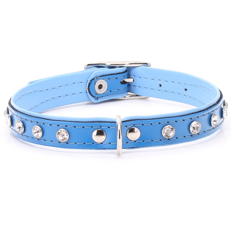 Diamante Baby Blue Leather Puppy Collar