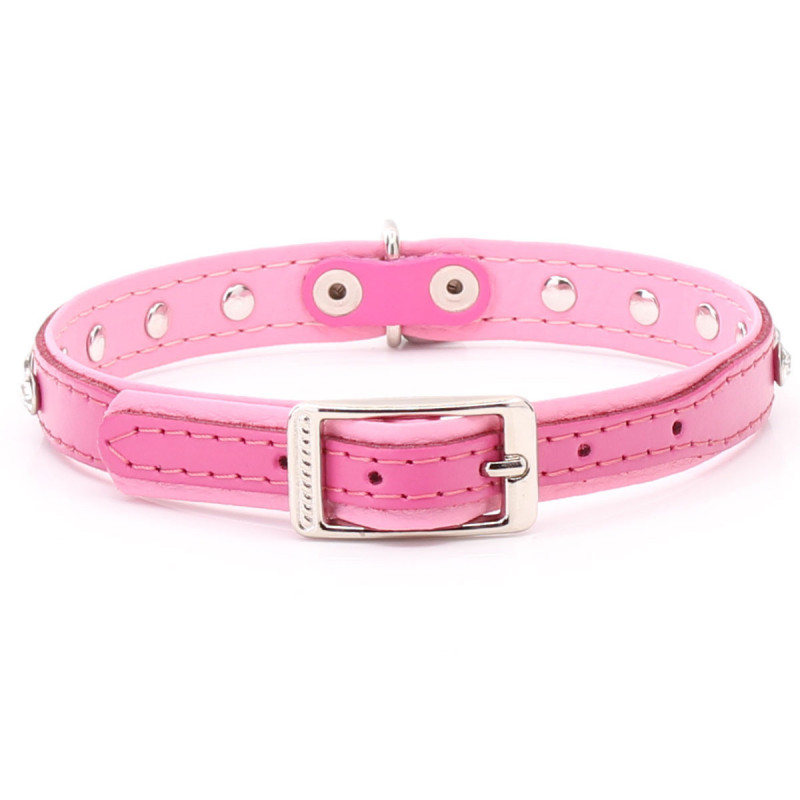 Baby Pink Leather Puppy Collar with Sparkling Crystals