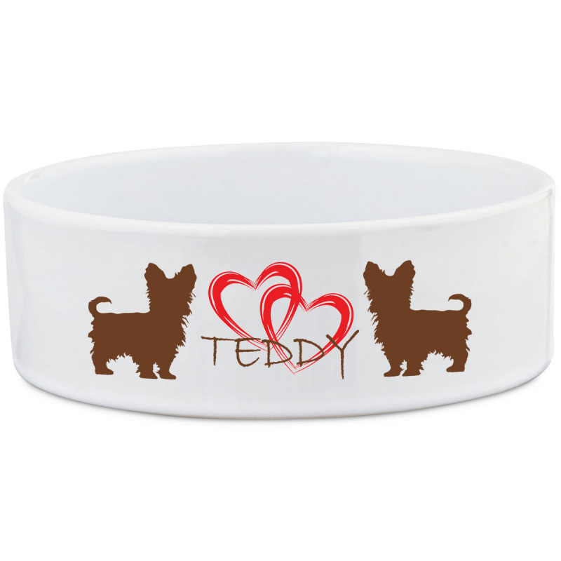 Personalised Yorkie Bowl with Hearts Yorkshire Terrier dog dish