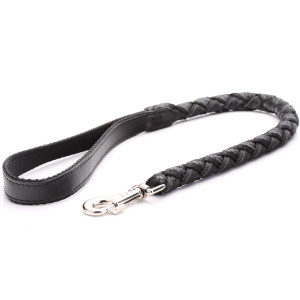 Braided Black Leather Dog Lead