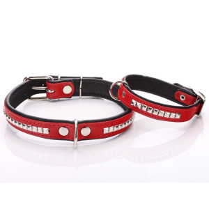 Red Leather Dog Collar with...