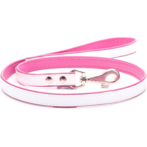 White & Pink Leather Dog Lead