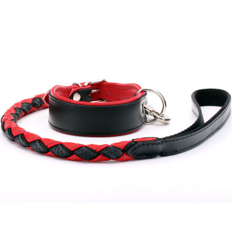 Breites Hundehalsband Aus Schwarzem Und Rotem Leder Und Geflochtenes