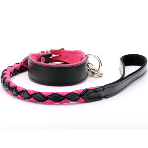 Wide Black & Pink Leather...