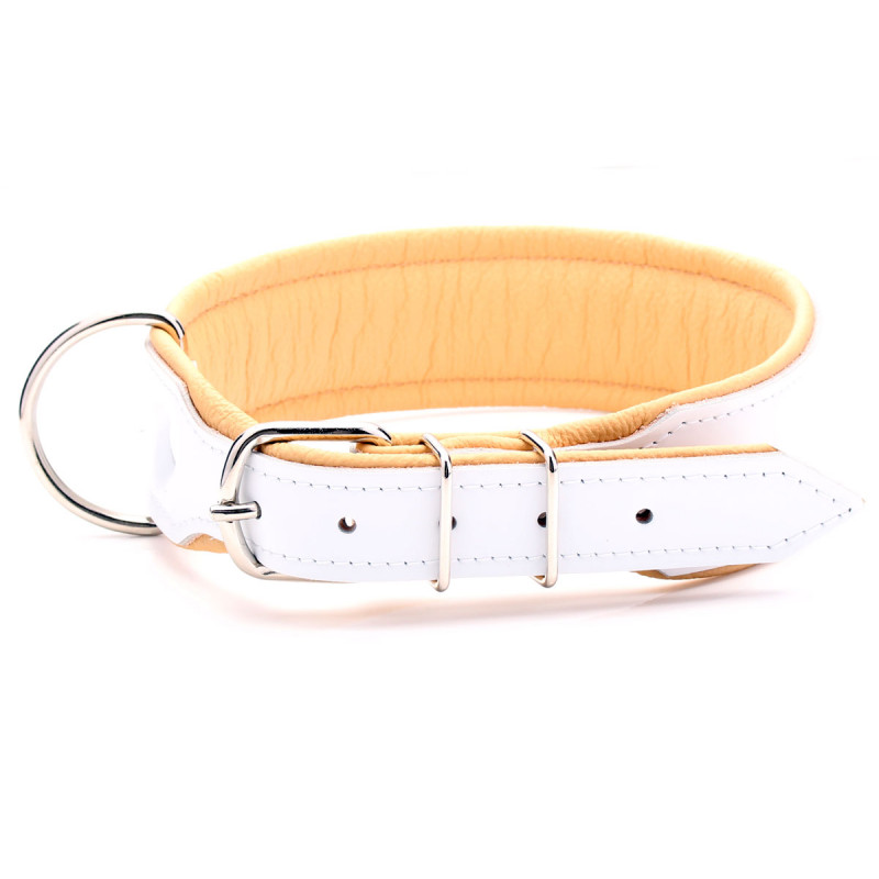 White & Beige Leather Dog Collar Personalised with Name