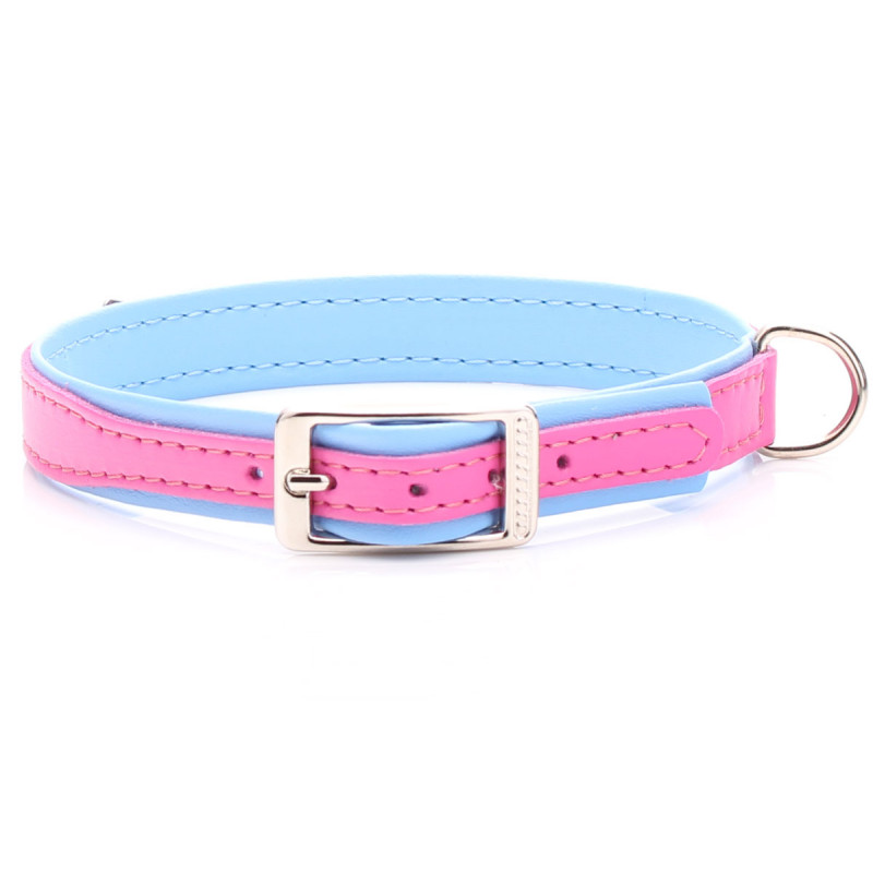 Handgemachtes Hundehalsband Aus Rosa Und Blauem Leder
