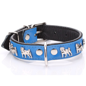 Blauw Lederen Pug Collar