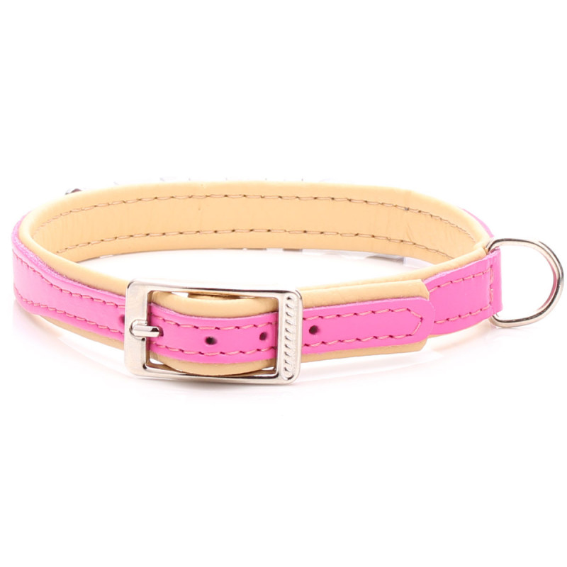 Fancy Pink & Beige Leather Dog Collar