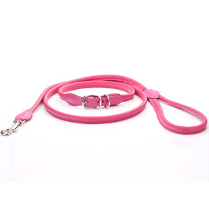 Roze Rolde Lederen Halsband...