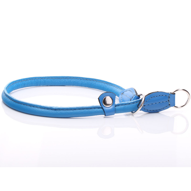 Blue Round Leather Training Collar with Safety block