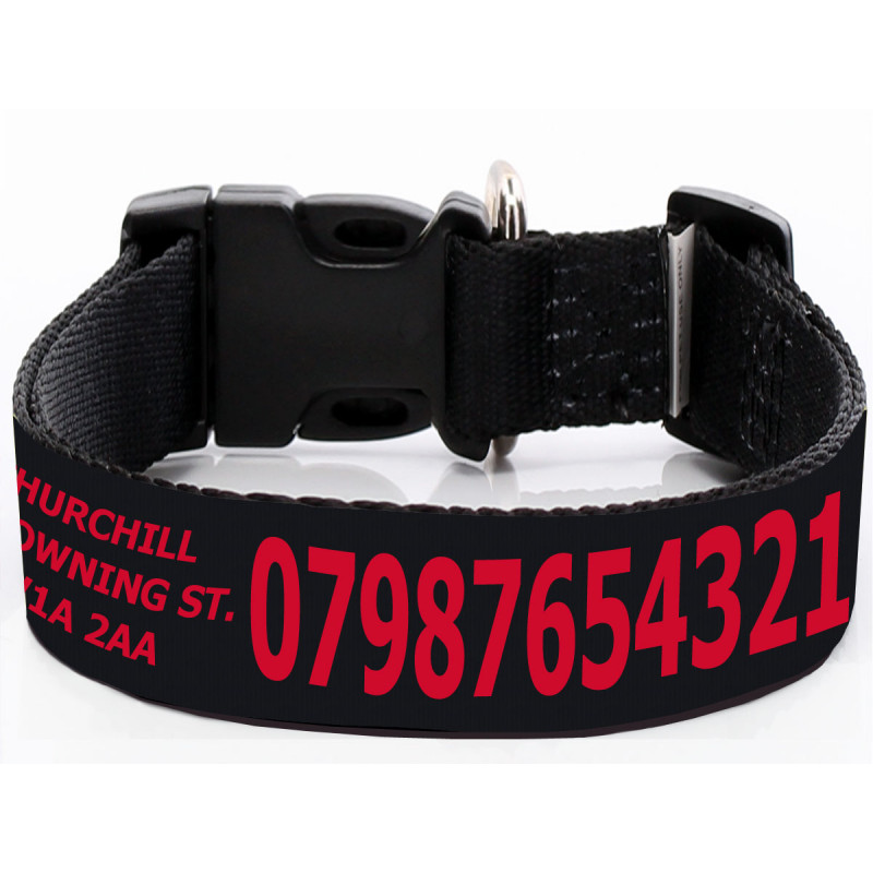 Extra Wide Large Black Custom Dog Collar with Phone Address