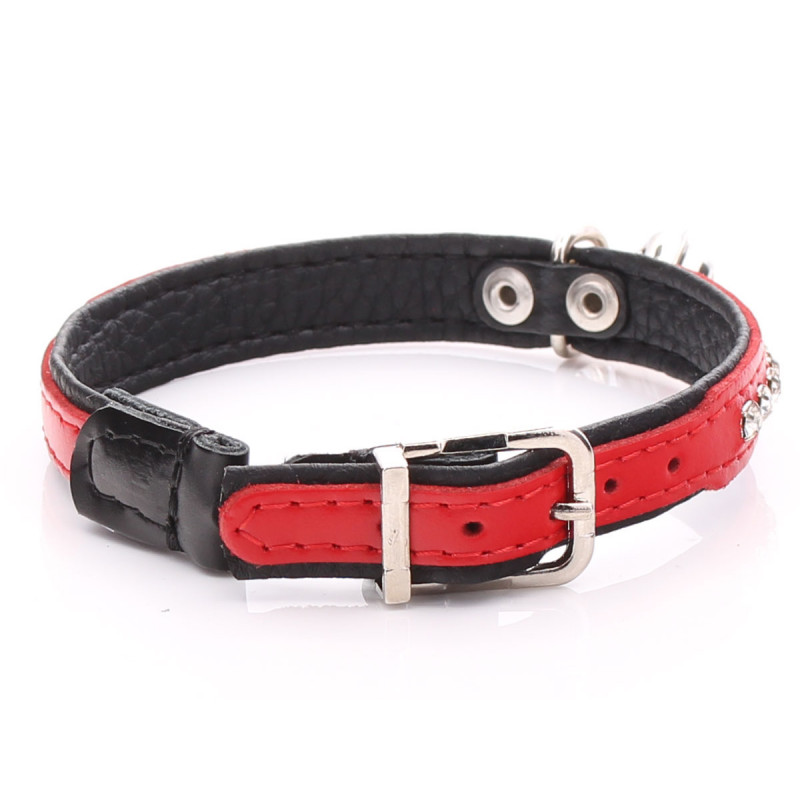 Crystalised Red Leather Cat Collar with Diamante Crystals
