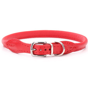 Red Rolled Leather Dog Collar