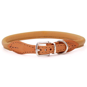 Tan Rolled Leather Dog Collar