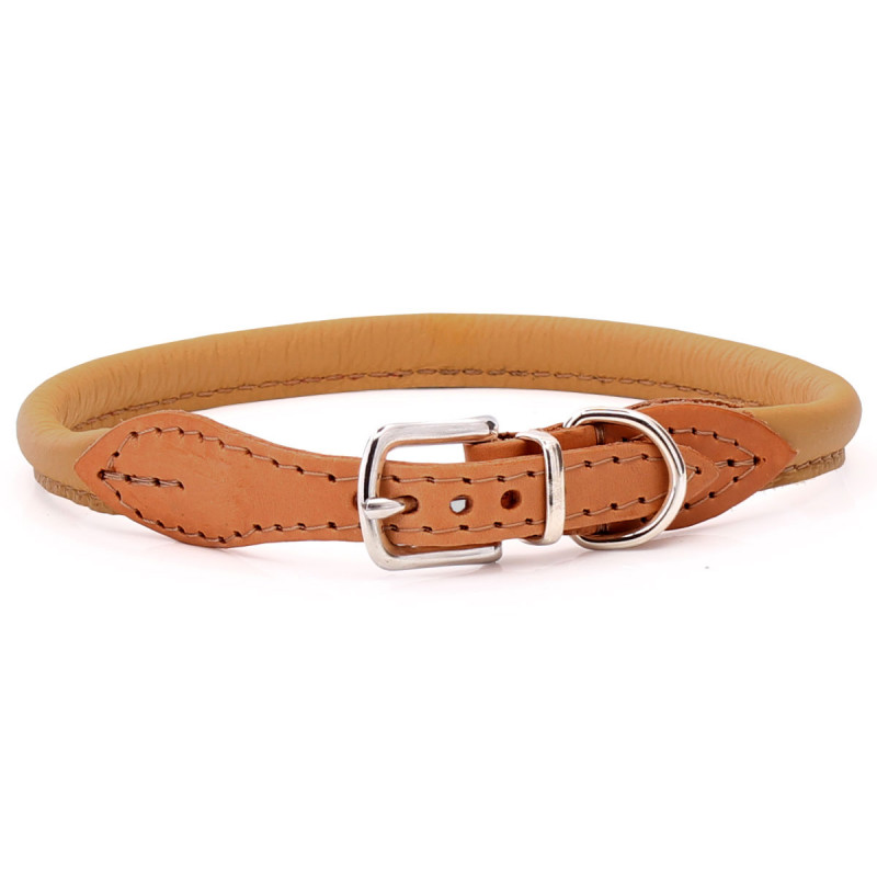 thumbnail image 2 of Handmade Classic Rolled Leather Dog Collar - Brown, 14", Nickel Hardware (USA) 2 of 6
