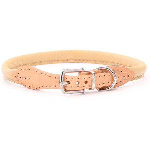 Beige Platte Lederen Halsband