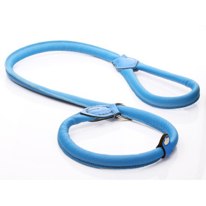 Blue Rolled Leather Slip Lead