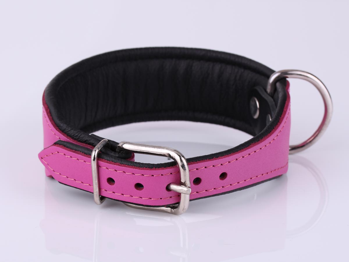 Personalised Pink Leather Dog Collar with Soft Padding