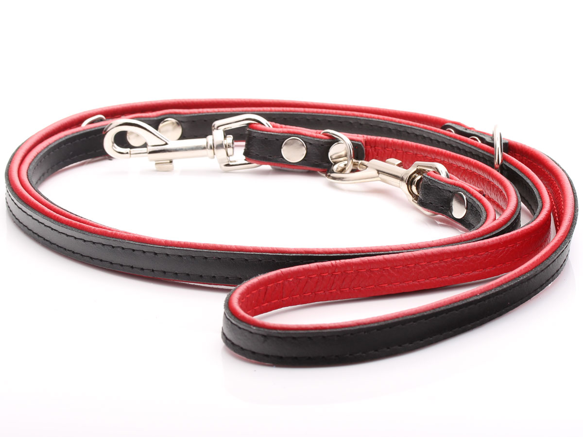 Adjustable Black & Red Leather Police Dog Training Lead