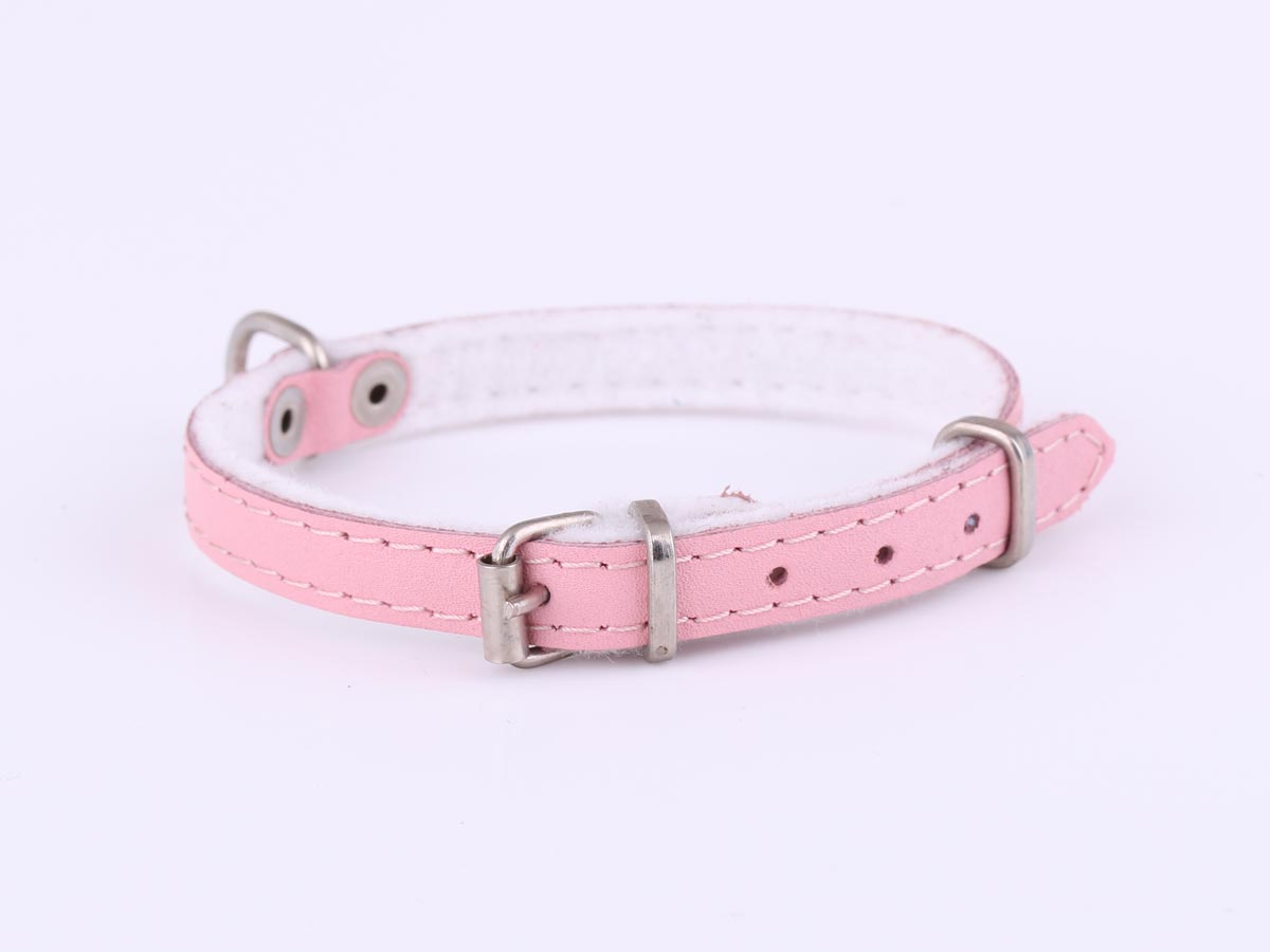 Slim Light Pink Leather Dog Collar