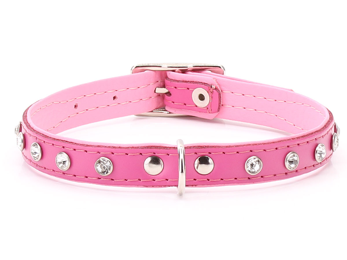 Baby Pink Leather Puppy Collar with Sparkling Crystals