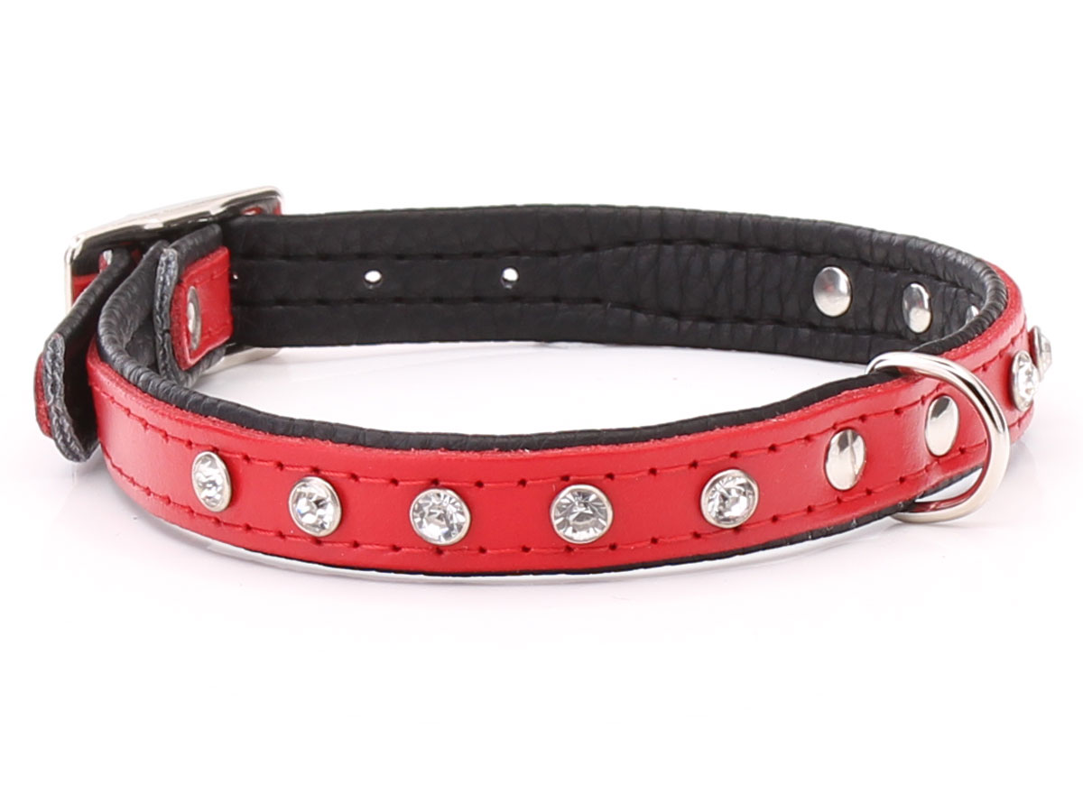 Red Leather Pet Collar with Rhinestones