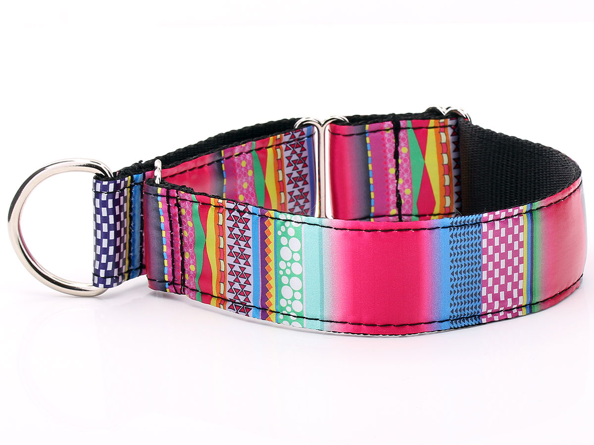 Red & Pink Mosaic Pattern Martingale Collar for Greyhounds, Lurchers and Whippets