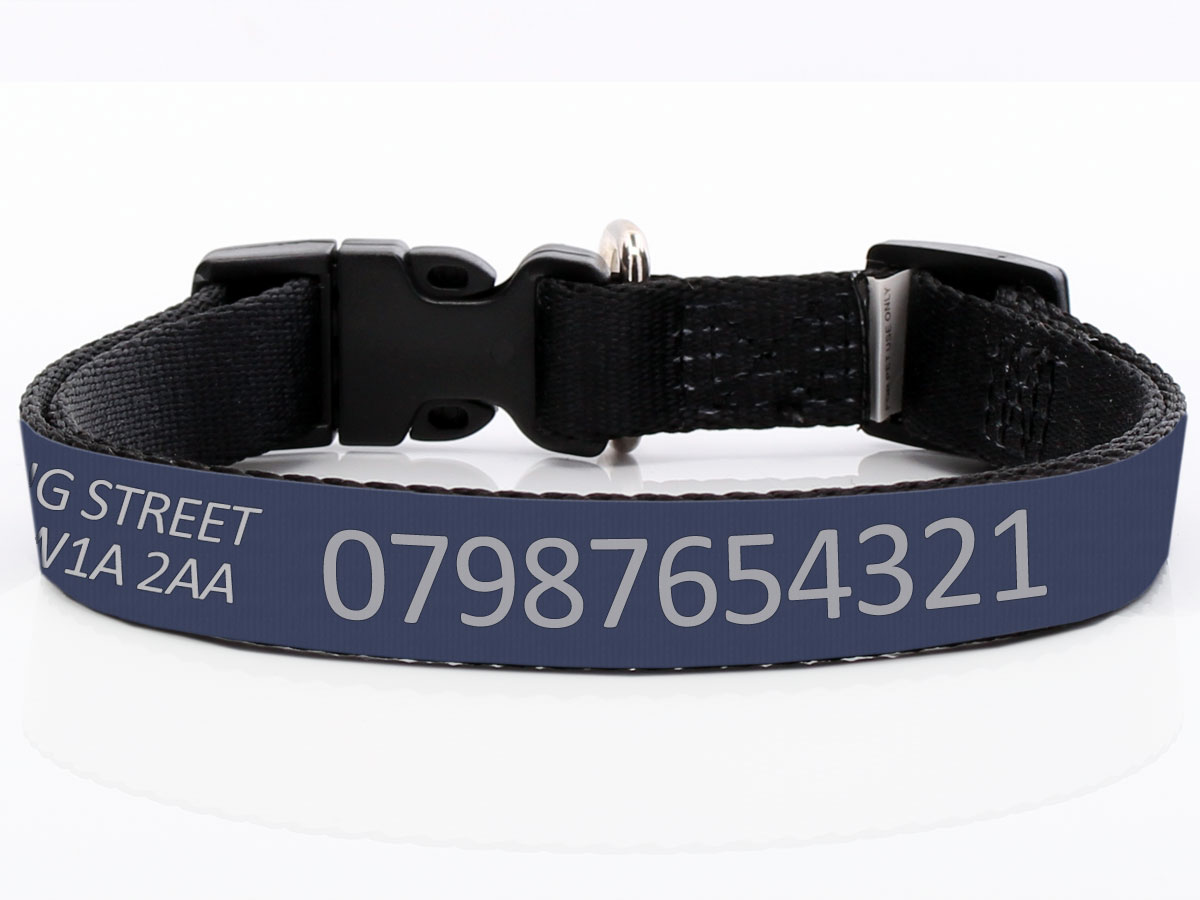 Navy Blue Identity Dog Collar with Printed Number