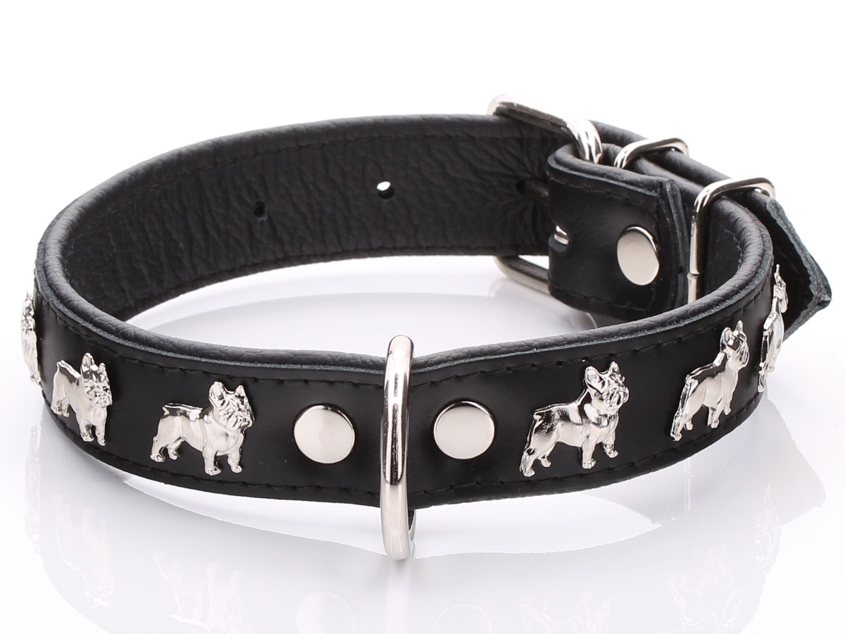 Black French Bulldog Collar with soft leather padding
