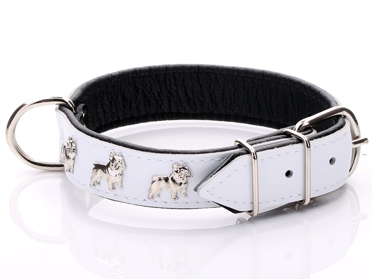 Soft White Leather French Bulldog Collar
