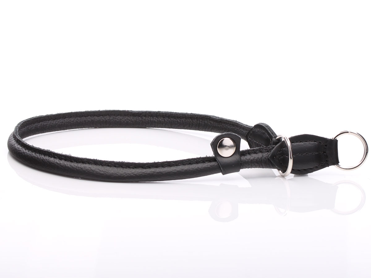 Black Rolled Leather Slip Training Collar with stopper