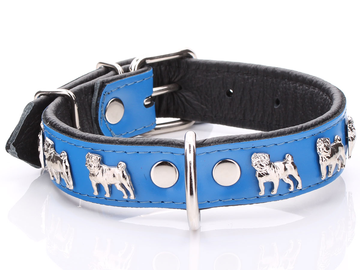 Blue Leather Pug Collars Mops Collar