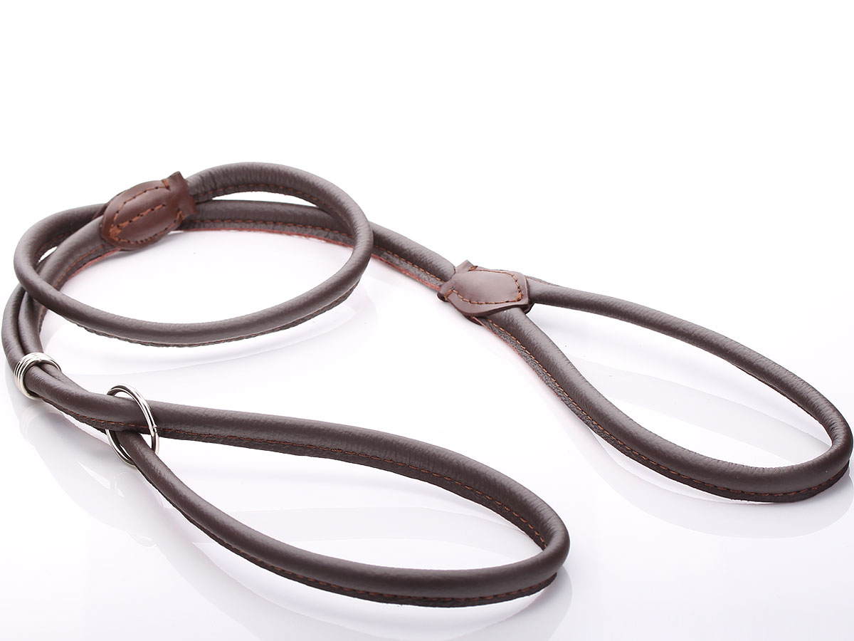 Brown Round Leather Halti Dog Lead