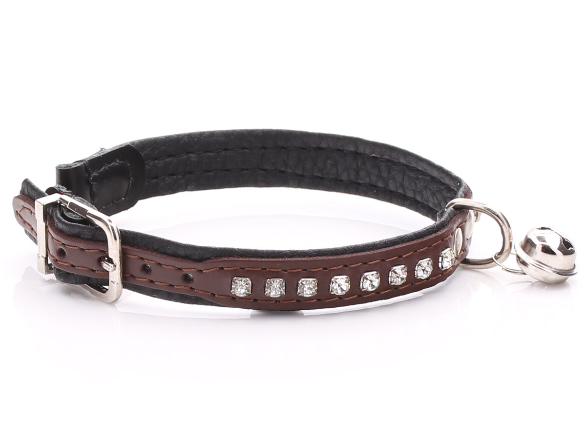 Crystalised Brown Leather Cat Collar