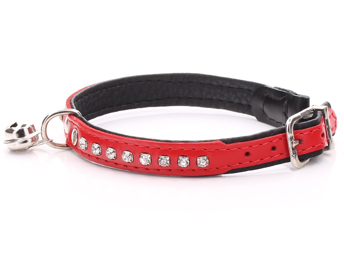 Crystalised Red Leather Cat Collar with Diamante Crystals
