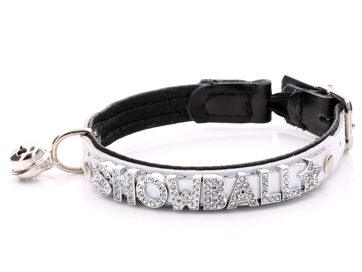 Personalised White Leather Cat Collar