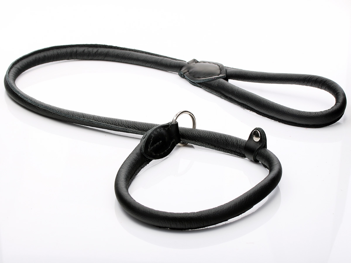 Black Rolled Leather Slip Lead