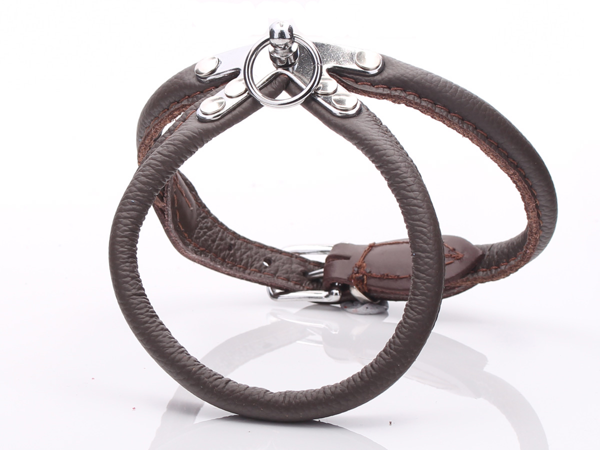 Brown Rolled Leather Dog Harness