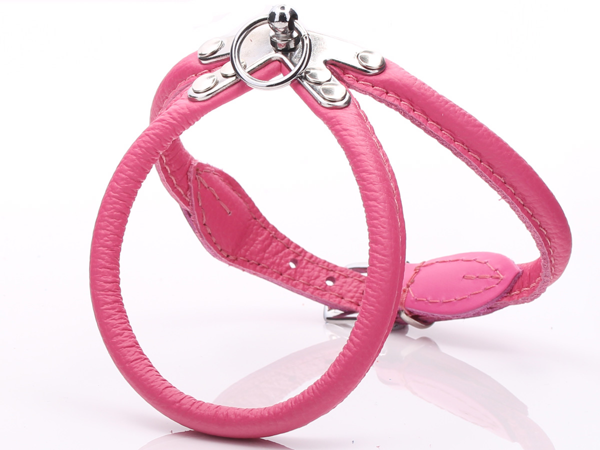 Pink Rolled Leather Dog Harness